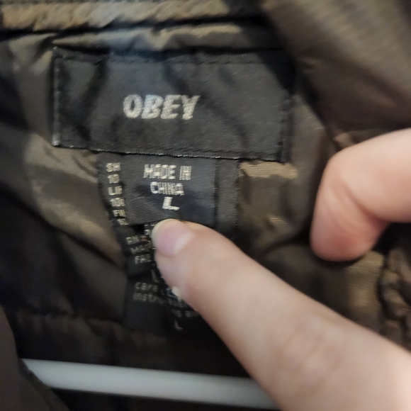 VTG OBEY CHARLIE PUFFER JACKET - OLIVE GREEN L - Picture 4 of 6
